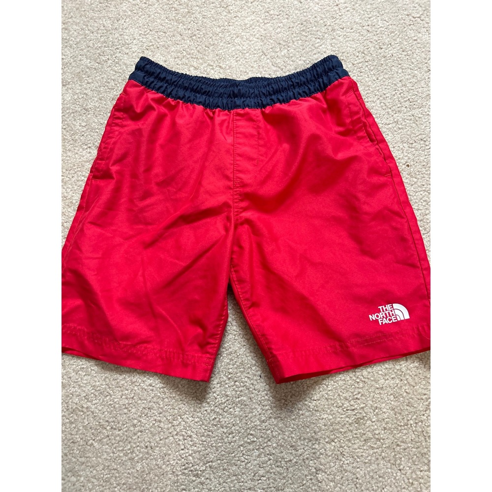 The North Face Red Blue Elastic Waist Shorts Logo‎ Casual Athletic Boys Size 12